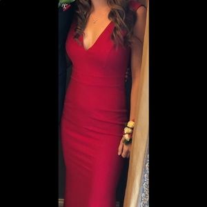Red V Cut Dress